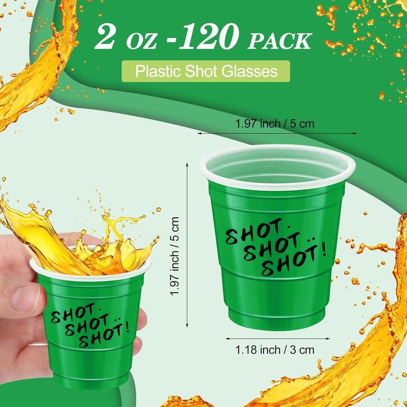 cssopenss 120 pcs Green Plastic Shot Glasses 2 oz green shot cups st. patrick's day shot glasses disposable for drinking Tastings served Snacks Jello Tastings and Samples - Image 2